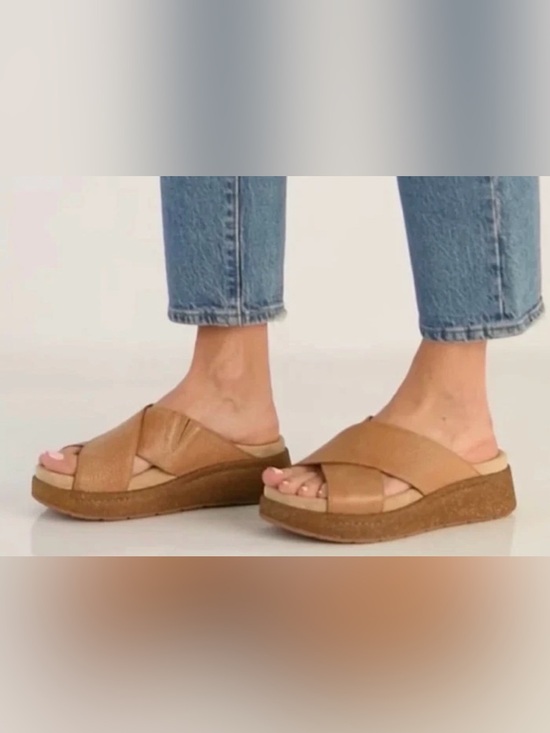 Dansko Shoes - Dansko Women EU 41 Bridget Distressed Honey Leather Platform Slides Sandal Shoes